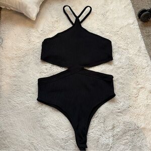 Black Cutout One-Piece Bodysuit